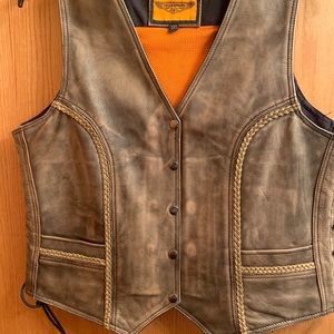 Brown/tan leather motorcycle vest
